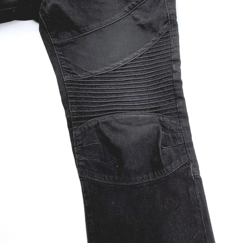 True Religion Rocco Moto Jeans Mens 34 Black Relaxed Skinny Skater Biker Moto